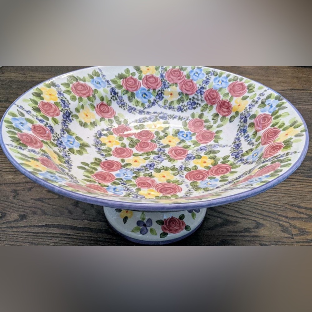 GORGEOUS Large Floral Footed Pedestal Bowl - Spring Chintz 15" wide